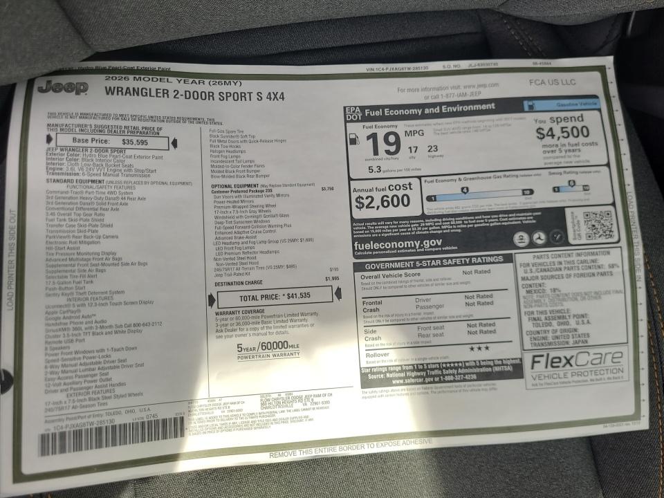 2026 Jeep Wrangler WRANGLER 2-DOOR SPORT S