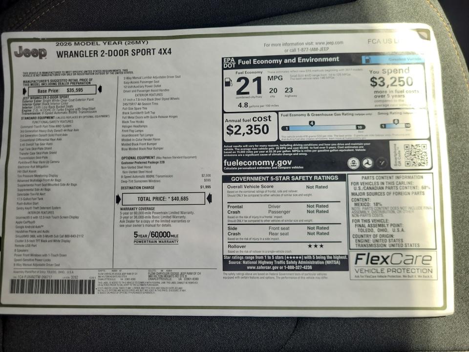 2026 Jeep Wrangler WRANGLER 2-DOOR SPORT