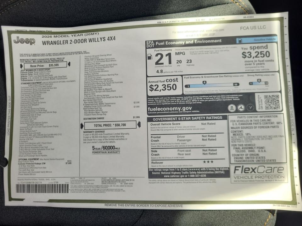 2026 Jeep Wrangler WRANGLER 2-DOOR WILLYS